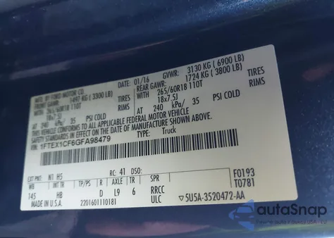 2016 Ford F-150 Lariat z USA, uszkodzony, nr VIN 1FTEX1CF6GFA98479